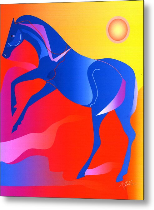 Horse Metal Print featuring the digital art Blue horse by Mary Armstrong