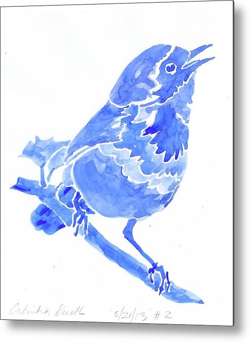  Metal Print featuring the painting Blue songbird warbler by Catinka Knoth