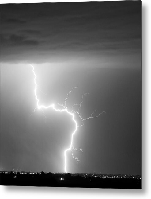 City Metal Print featuring the photograph C2G Lightning Strike in Black and White by James BO Insogna