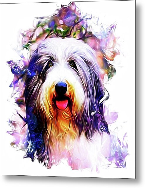 Bearded Collie Metal Print featuring the digital art Colorful Bearded Collie by Kathy Kelly