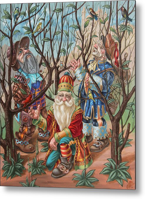 Gnome Metal Print featuring the painting Connoisseurs of birdsong by Victor Molev