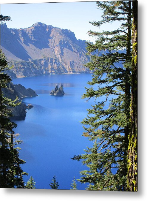 Crater Lake Metal Print featuring the photograph Crater Lake Ghost Ship Island by Marie Neder