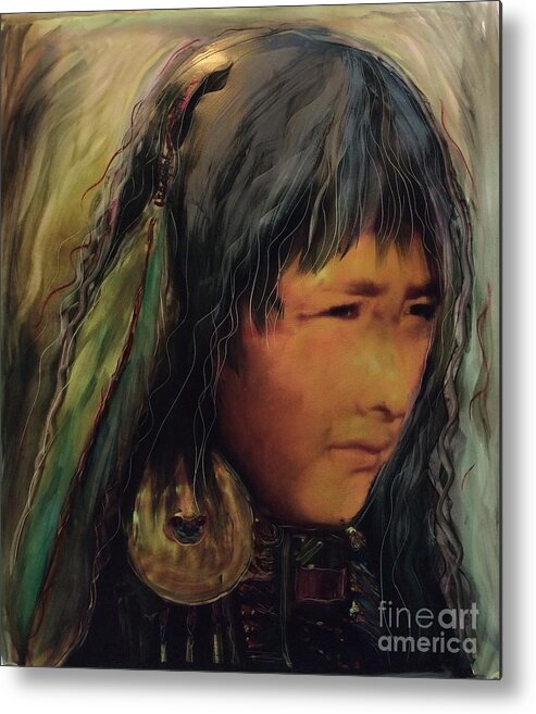 Daughters Native Native Americans First Nations Indigenous Aboriginal Family Cultural Survival Global Metal Print featuring the painting Daughters of the Earth by FeatherStone Studio Julie A Miller