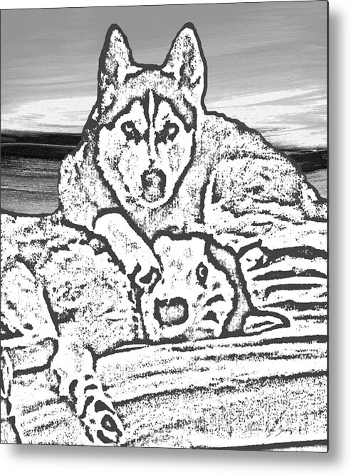 Abstract Metal Print featuring the photograph Expressive Huskies Mixed Media G51816_e by Mas Art Studio