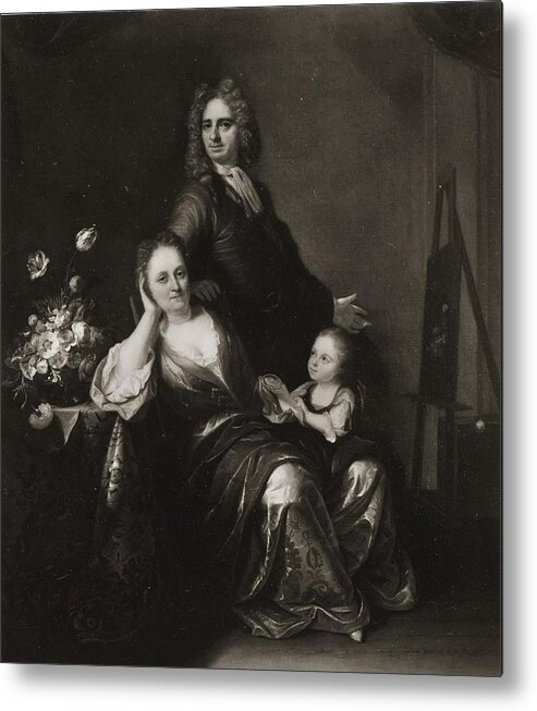 Juriaen Pool And Rachel Pool-ruysch - Family Portrait With Flower Still-life Metal Print featuring the painting Family by Juriaen Pool