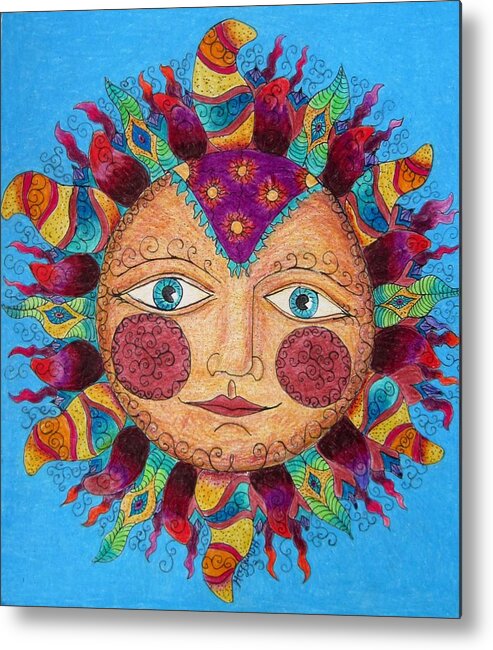 Tangles Metal Print featuring the drawing Festive Sun by Megan Walsh