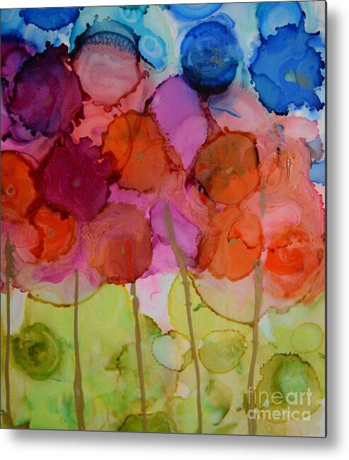 Abstract Metal Print featuring the painting Floral Orange by Beth Kluth