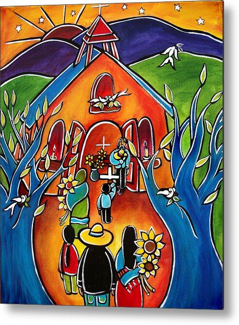 Church Metal Print featuring the painting Flowers for the Church by Jan Oliver-Schultz