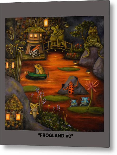 Frog Metal Print featuring the painting Frogland 2 with Lettering by Leah Saulnier The Painting Maniac