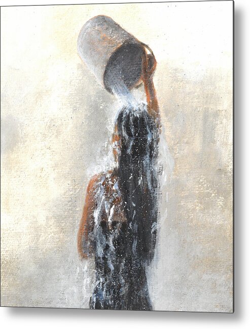 Bathing Metal Print featuring the painting Girl Showering by Lincoln Seligman