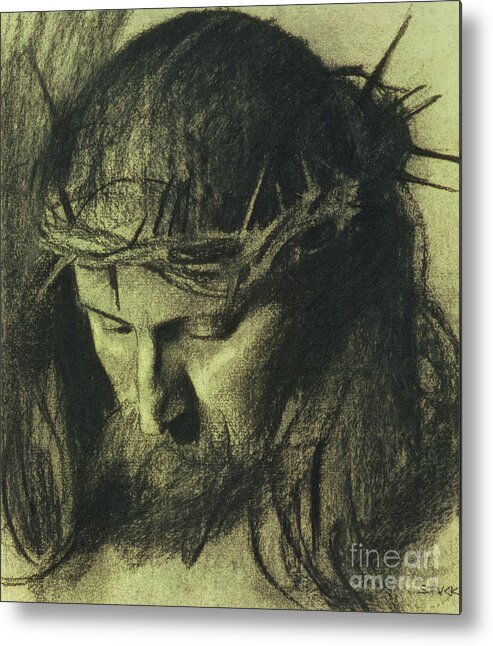 Head Of Christ Metal Print featuring the drawing Head of Christ by Franz Von Stuck