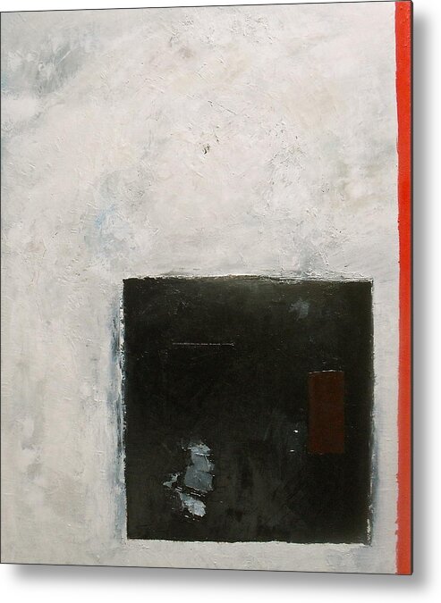 Blue Square Red Line White Metal Print featuring the painting Implication by Martel Chapman