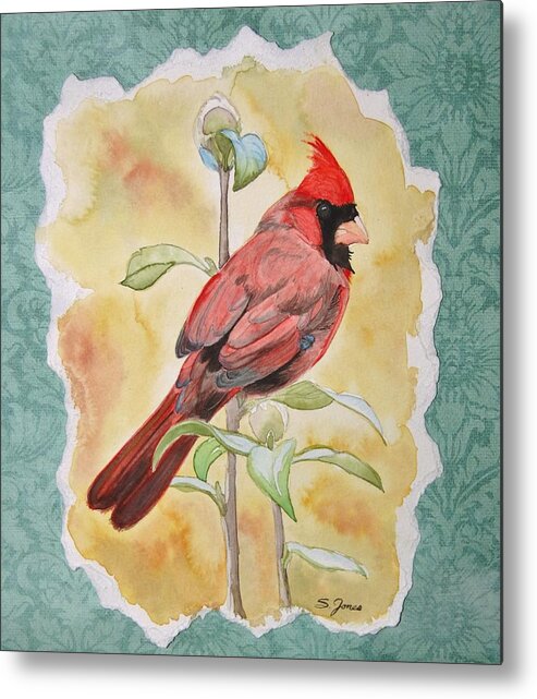 Cardinal Metal Print featuring the painting In the Reeds by Sonja Jones