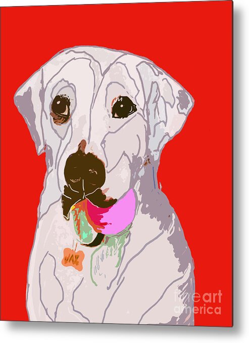 Labrador Metal Print featuring the digital art Jax With Ball in red by Ania M Milo