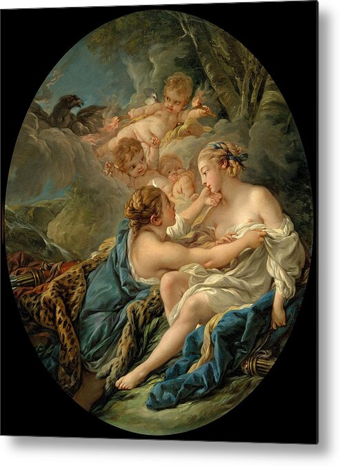 Francois Boucher Metal Print featuring the painting Jupiter in the Guise of Diana and Callisto by Francois Boucher