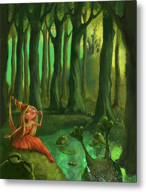 Princess Metal Print featuring the digital art Kissing Frogs by Andy Catling