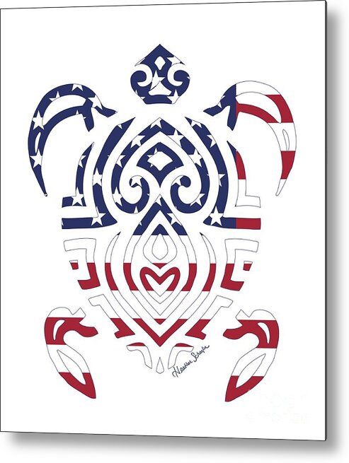 American Metal Print featuring the digital art Made in the USA Tribal Turtle by Heather Schaefer