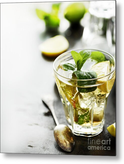 Mojito Metal Print featuring the photograph Mojito on black table by Jelena Jovanovic