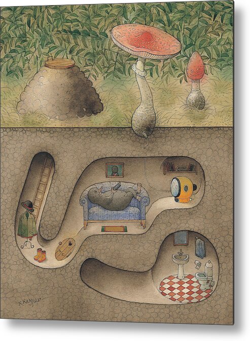 Underground Mole Cellar Tv Agaric Home Relaxation Metal Print featuring the painting Mole by Kestutis Kasparavicius