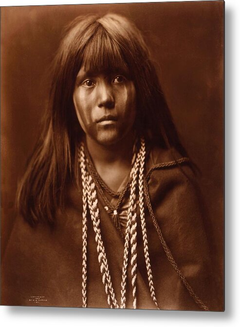 Native Metal Print featuring the painting Mosa, Mohave girl, by Edward S. Curtis, 1903 by Celestial Images