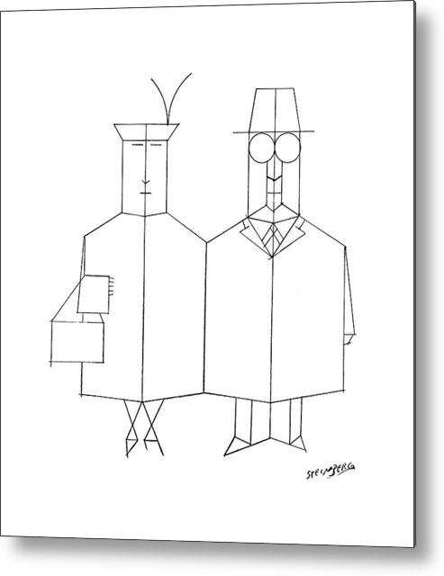 93014 Sst Saul Steinberg (man And Woman Metal Print featuring the drawing New Yorker March 30th, 1957 by Saul Steinberg