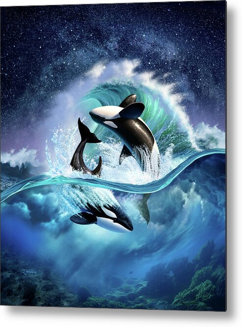 Orca Metal Print featuring the digital art Orca Wave by Jerry LoFaro