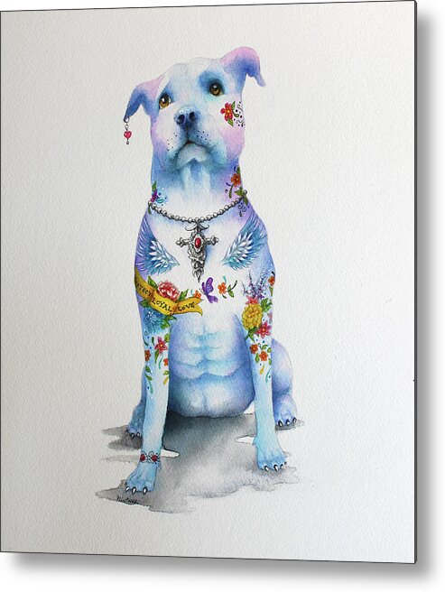 Pit Bull Art Metal Print featuring the mixed media Pit Bull Penny Tattoo Dog by Patricia Lintner