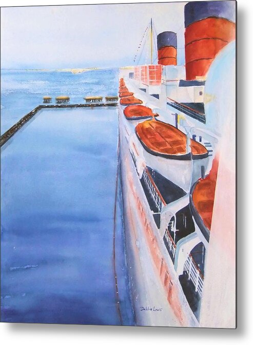 Queen Mary Metal Print featuring the painting Queen Mary from the Bridge by Debbie Lewis