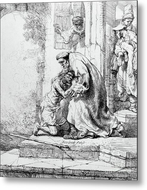 Rembrandt Metal Print featuring the drawing Return of the Prodigal Son by Rembrandt