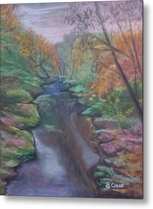 Pastel Landscape Metal Print featuring the pastel River In the Fall by Betsy Carlson Cross