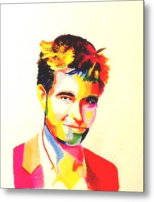 Robert Pattinson Film Star Actor Movies Famous Faces Painting Acrylic Colourful Metal Print featuring the painting Robert Pattinson 307 by Audrey Pollitt