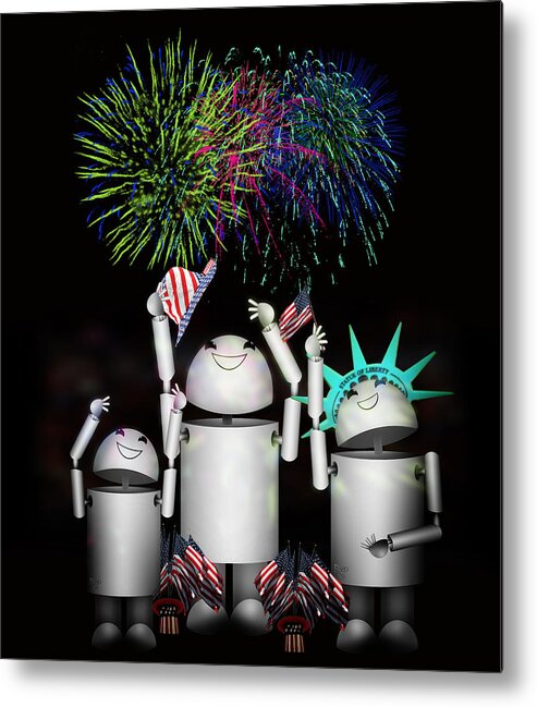 Robot Metal Print featuring the digital art Robo-x9 and Family Celebrate Freedom by Gravityx9 Designs