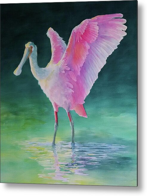 Florida Metal Print featuring the painting Roseate Spoonbill Stretching Wings by George Harth