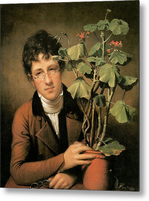 Rembrandt Peale Metal Print featuring the painting Rubens Peale with a Geranium by Rembrandt Peale