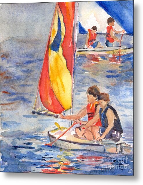 Sailboat Metal Print featuring the painting Sailboat Painting In Watercolor by Maria Reichert