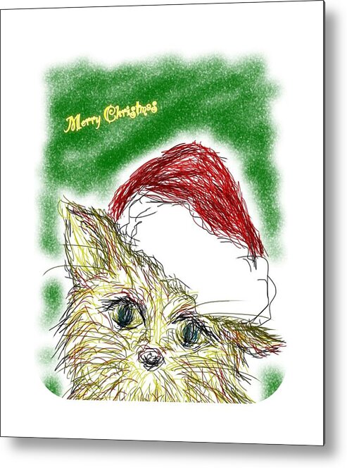 Cat Metal Print featuring the drawing Santa cat by Kumiko Izumi