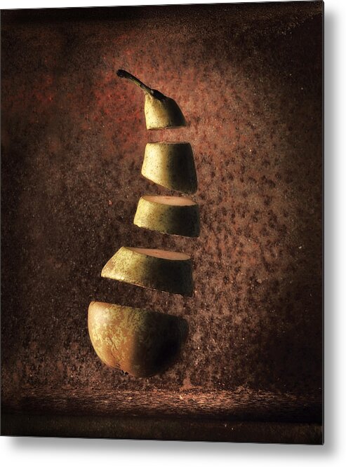 Abstract Metal Print featuring the photograph Sliced up pear by Dirk Ercken