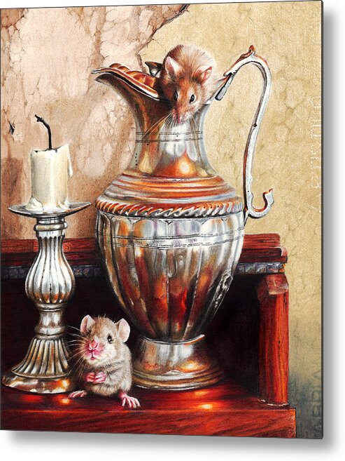 Mice Metal Print featuring the drawing Squeaky Clean by Peter Williams