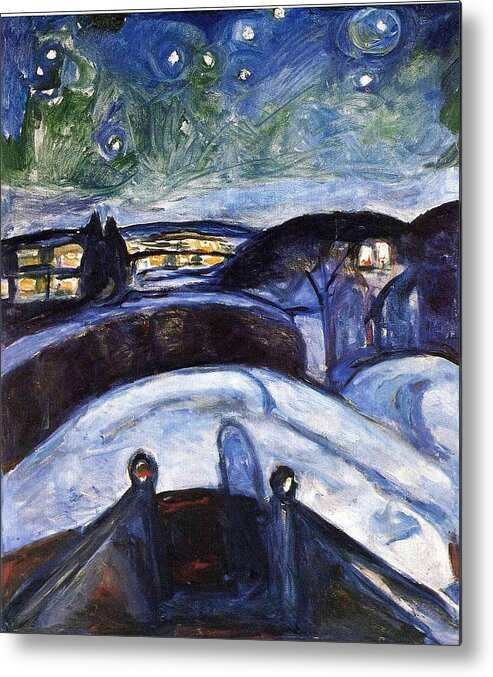 Starry Night - Edvard Munch Metal Print featuring the painting Starry night by MotionAge Designs