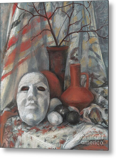 Soff Pastels Metal Print featuring the pastel Still life with the mask by Julia Khoroshikh