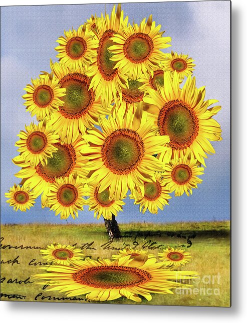 Sunflower Metal Print featuring the digital art Sunflower Tree by Daliana Pacuraru