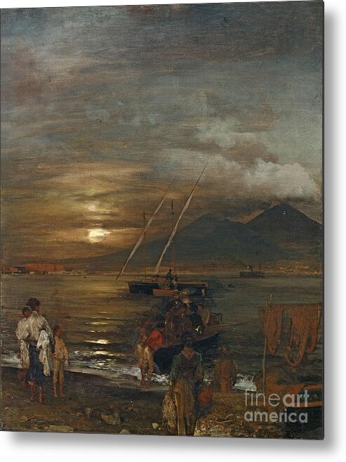 Oswald Achenbach Metal Print featuring the painting The Bay Of Naples In The Moonlight by MotionAge Designs