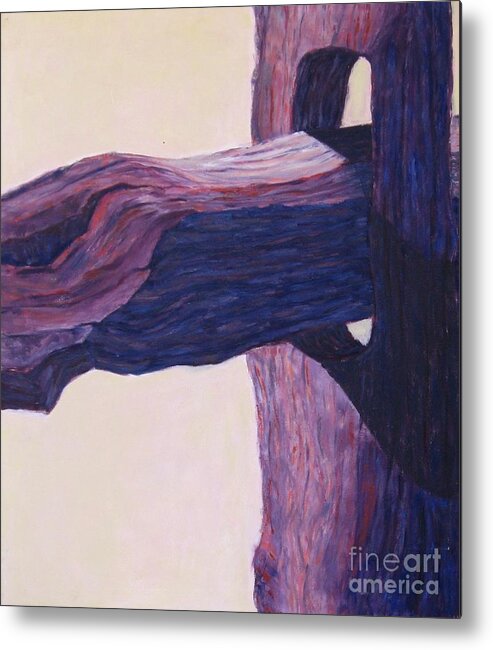 A Monochromatic Study Of A Wooden Fencepost Metal Print featuring the painting The Fencepost by Judith Espinoza