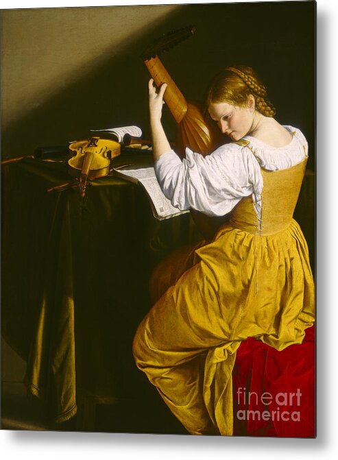 Orazio Gentileschi Metal Print featuring the painting The lute player by Celestial Images