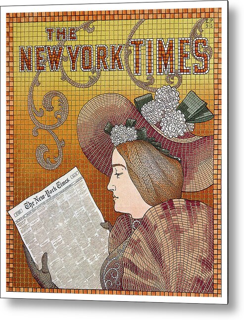 The New York Times Metal Print featuring the mixed media The New York Times - Magazine Cover - Vintage Art Nouveau Poster by Studio Grafiikka