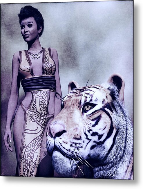Digital Art Metal Print featuring the painting Tigress by Maynard Ellis