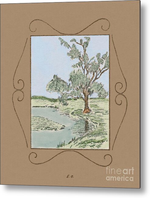 Tree Metal Print featuring the drawing Tree Mirror in Lake by Donna L Munro
