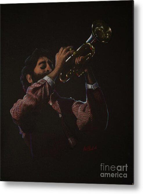 Music Metal Print featuring the painting Trumpeteer SOLD prints available by Lisa Bliss Rush