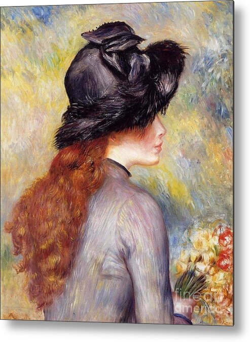 Pierre-auguste Renoir Metal Print featuring the painting Young Girl with a Bouquet by MotionAge Designs