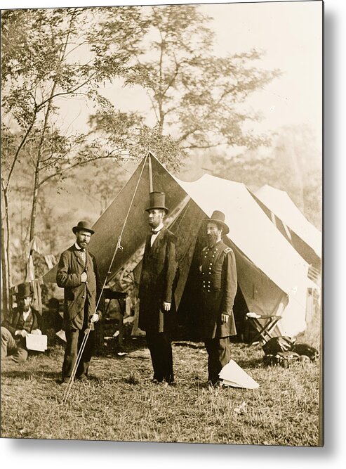 Union Metal Print featuring the painting Antietam, Md. Allan Pinkerton, President Lincoln, and Maj. Gen John A. McClernand #1 by 